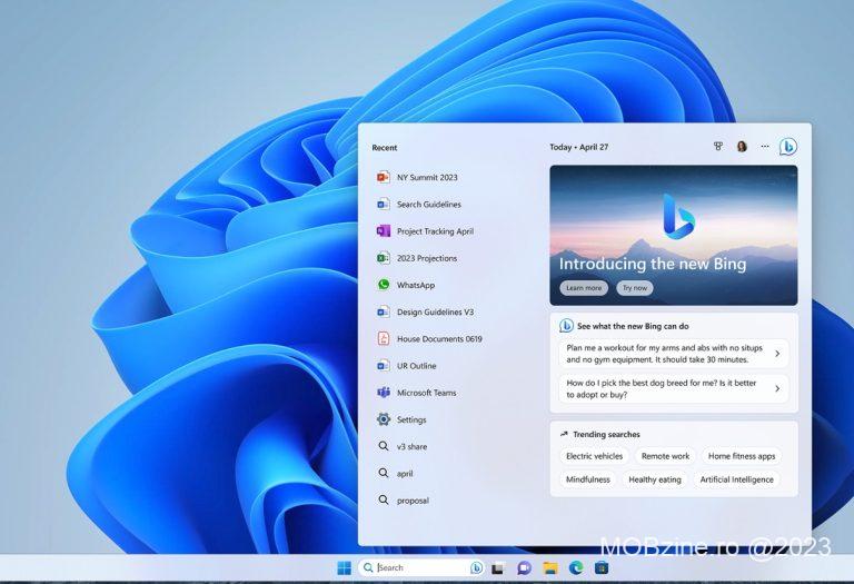 Microsoft a lansat o actualizare majoră de Windows 11 ce aduce integrarea Bing Chat în Taskbar.