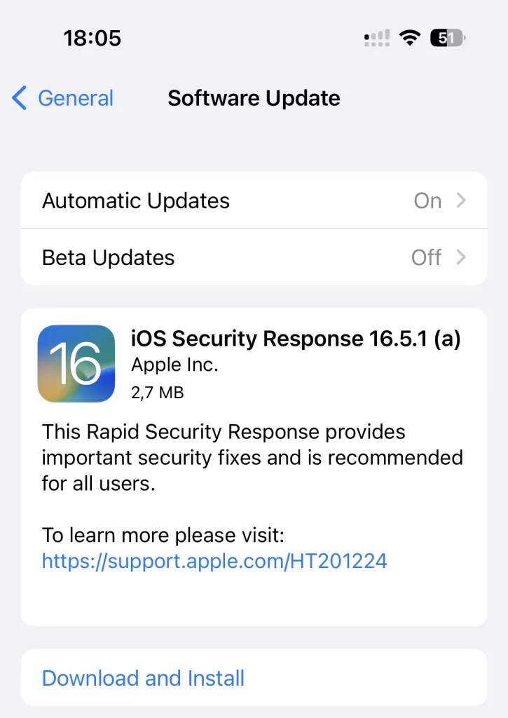 Apple a lansat iOS 16.5.1 (a) ca pachet Rapid Security Response pentru a repara niște bug-uri importante.