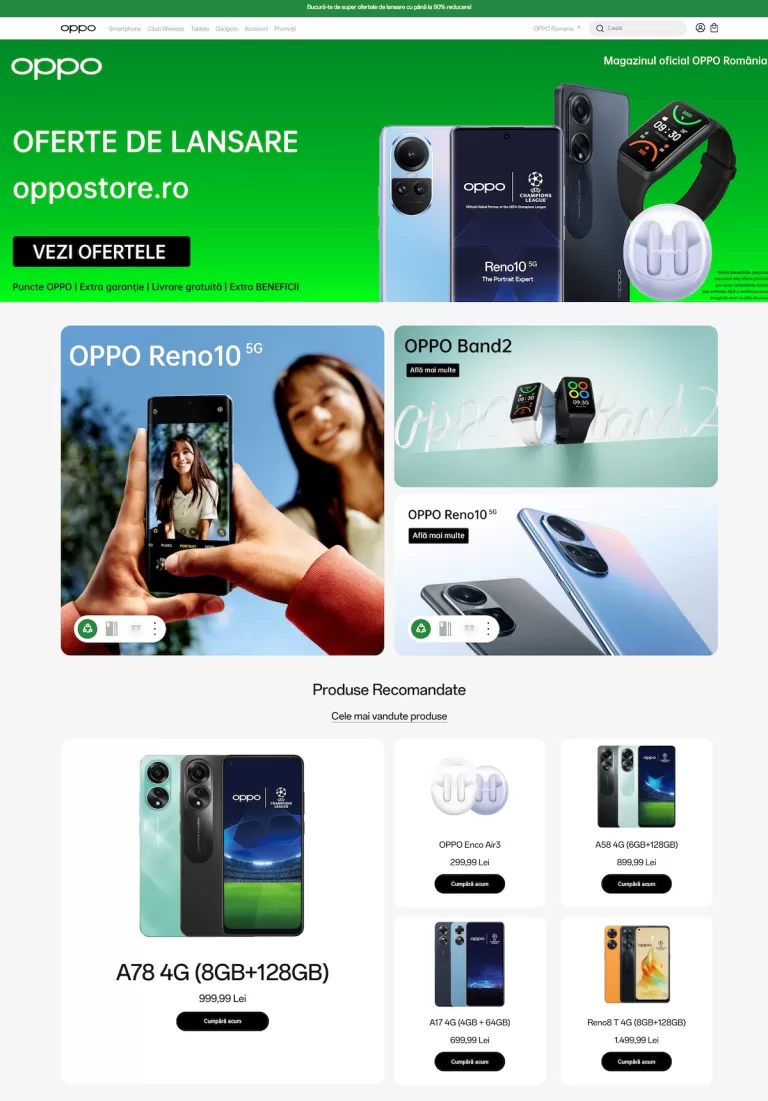 OPPO a anunțat că a dat drumul site-ului oppostore.ro unde vinde direct produsele și oferă reduceri semnificative!