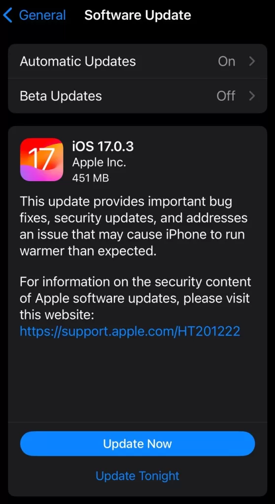 Aseară a ieșit încă un update de iOS: 17.0.3 care vine să repare alte probleme majore de securitate și să rezolve situațiile în care iPhone 15 Pro se încălzește.