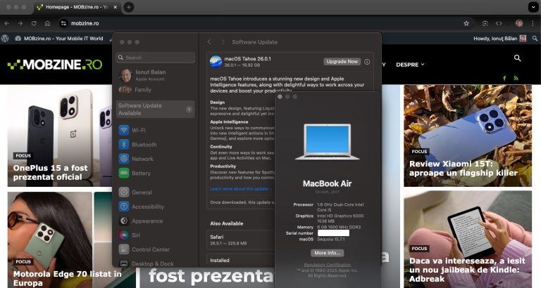 Într-un final m-am hotărât să pun macOS Sequoia (15.7.1) pe MacBook Air (Intel) 2017 și rezultatul m-a surprins.