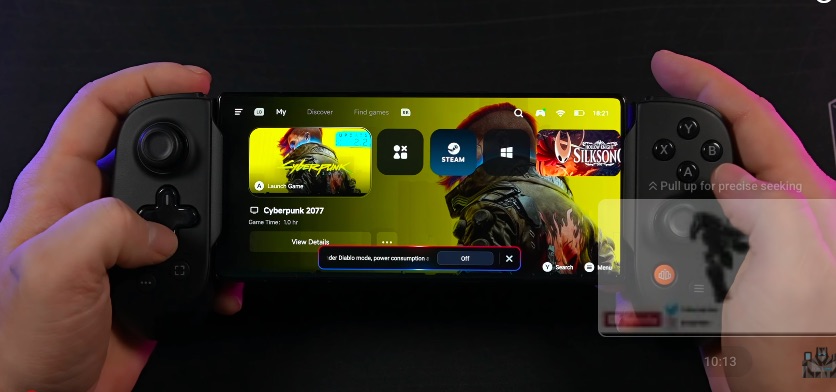 Folosind platforma GameHub, Cyberpunk 2077 de PC merge (chiar bine) pe un Red Magic 11 Pro!