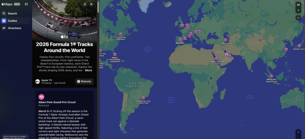 Înainte de pornirea sezonului 2026 pentru Formula 1, Apple aduce în Maps informații detaliate despre circuitele active.