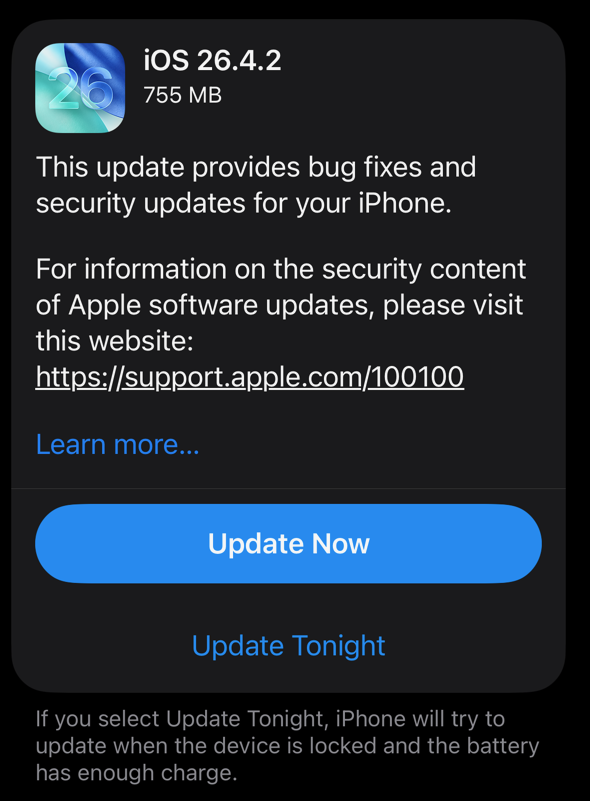 Aseară a ieșit iOS 26.4.2, un patch ce vine să repare o vulnerabilitate ce a permis FBI (și altor agenții guvernamentale) să recupereze mesajele Signal șterse.