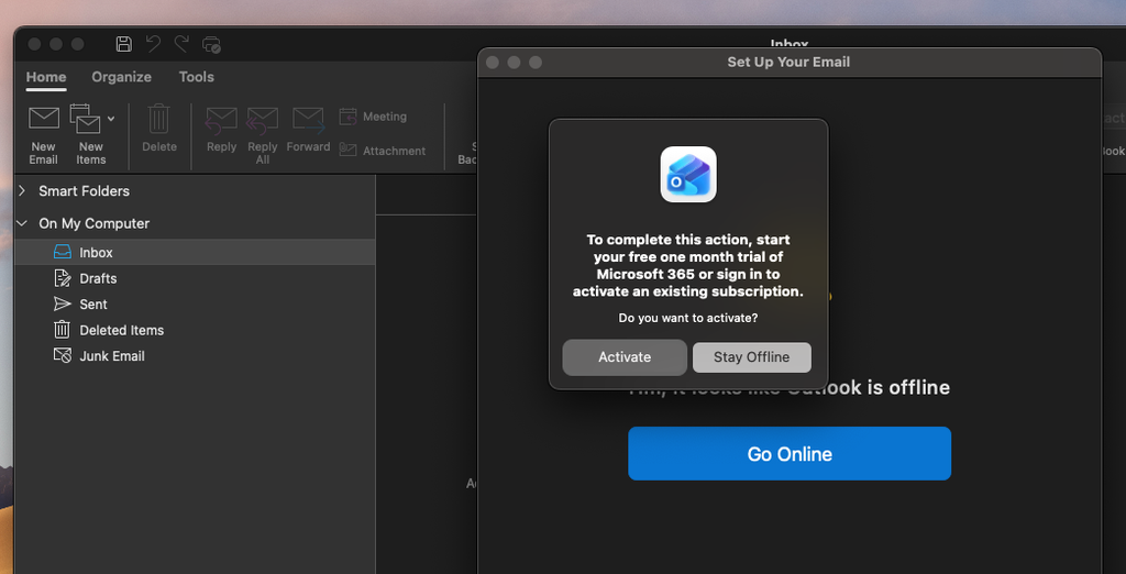 Aplicația Microsoft Outlook, versiunea 16.x, nu mai poate fi folosită pe macOS fără un cont Microsoft 365.