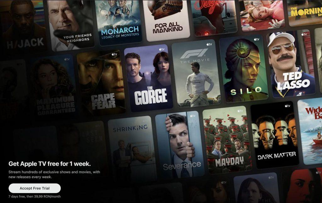 Apple TV e disponibil și în România, cu abonament ce pornește de la un preț de la 40 lei/lună.